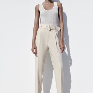 Zara PANTS WITH FABRIC-COVERED BELT
